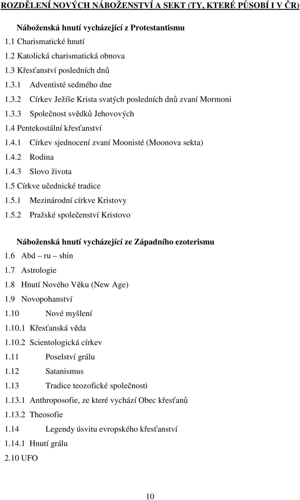 4.2 Rodina 1.4.3 Slovo života 1.5 Církve učednické tradice 1.5.1 Mezinárodní církve Kristovy 1.5.2 Pražské společenství Kristovo Náboženská hnutí vycházející ze Západního ezoterismu 1.6 Abd ru shin 1.