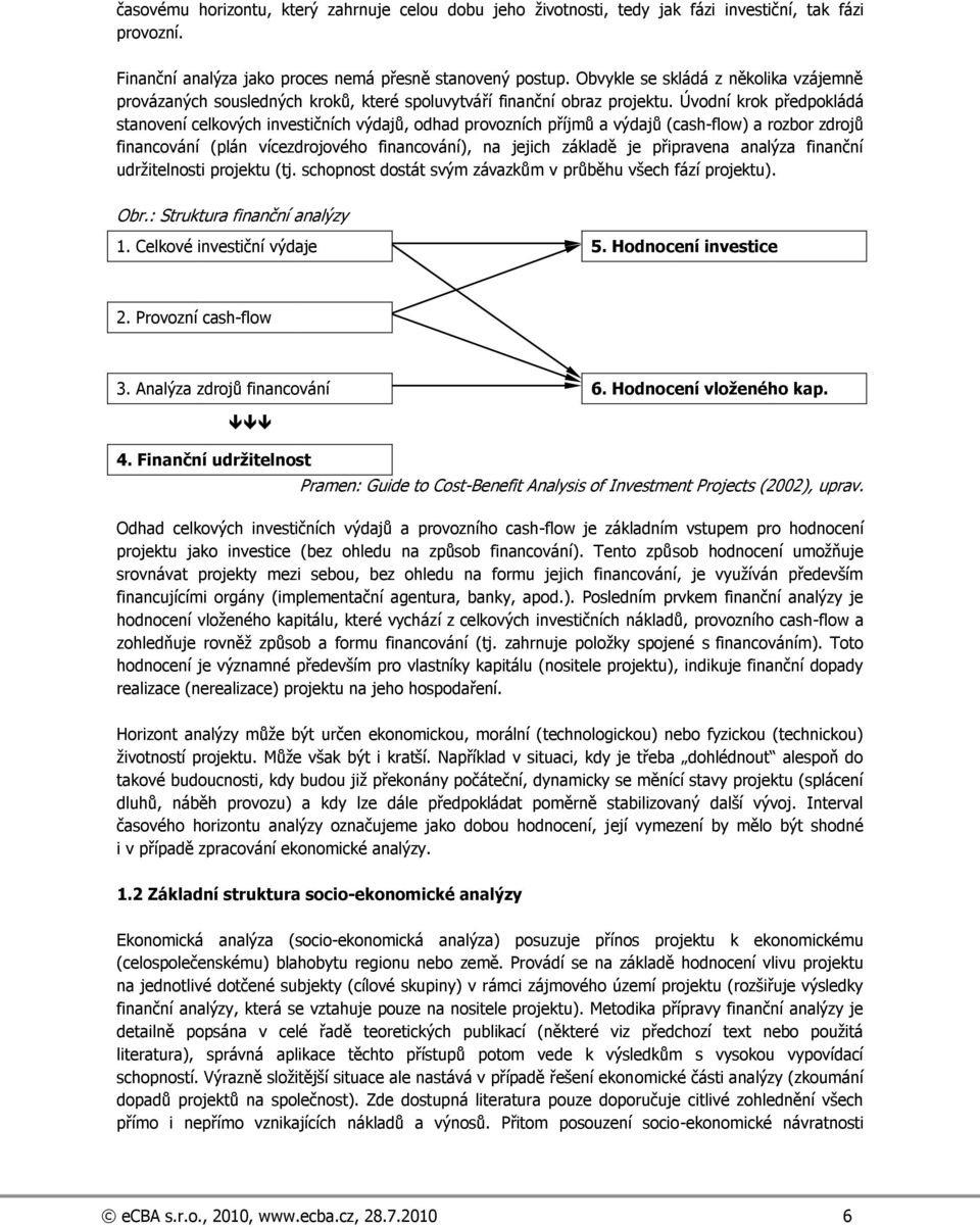 Úvodní krok předpokládá stanovení celkových investičních výdajů, odhad provozních příjmů a výdajů (cash-flow) a rozbor zdrojů financování (plán vícezdrojového financování), na jejich základě je