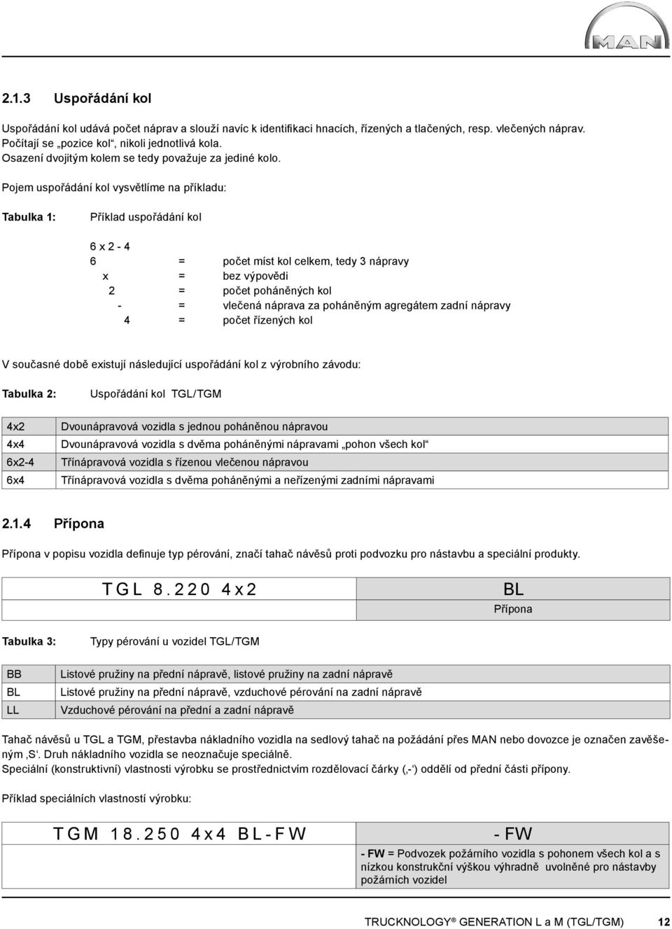 Pojem uspořádání kol vysvětlíme na příkladu: Tabulka 1: Příklad uspořádání kol 6 x 2-4 6 = počet míst kol celkem, tedy 3 nápravy x = bez výpovědi 2 = počet poháněných kol - = vlečená náprava za