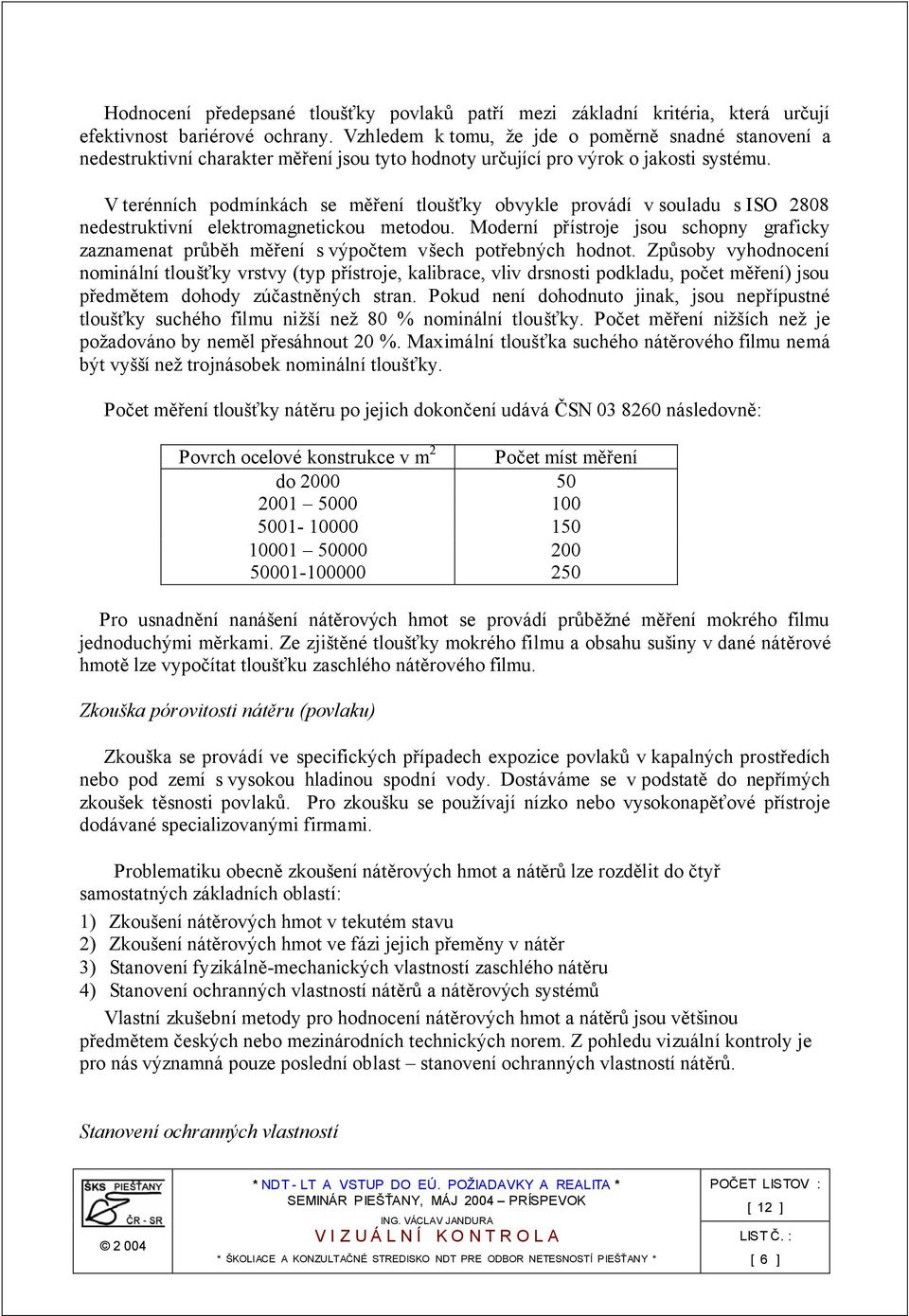 V terénních podmínkách se měření tloušťky obvykle provádí v souladu s ISO 2808 nedestruktivní elektromagnetickou metodou.