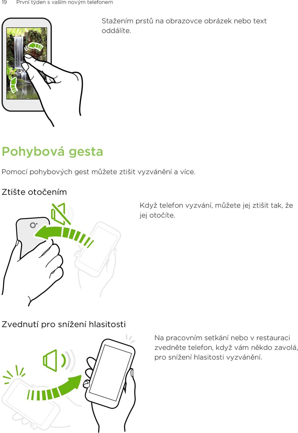 Ztište otočením Když telefon vyzvání, můžete jej ztišit tak, že jej otočíte.