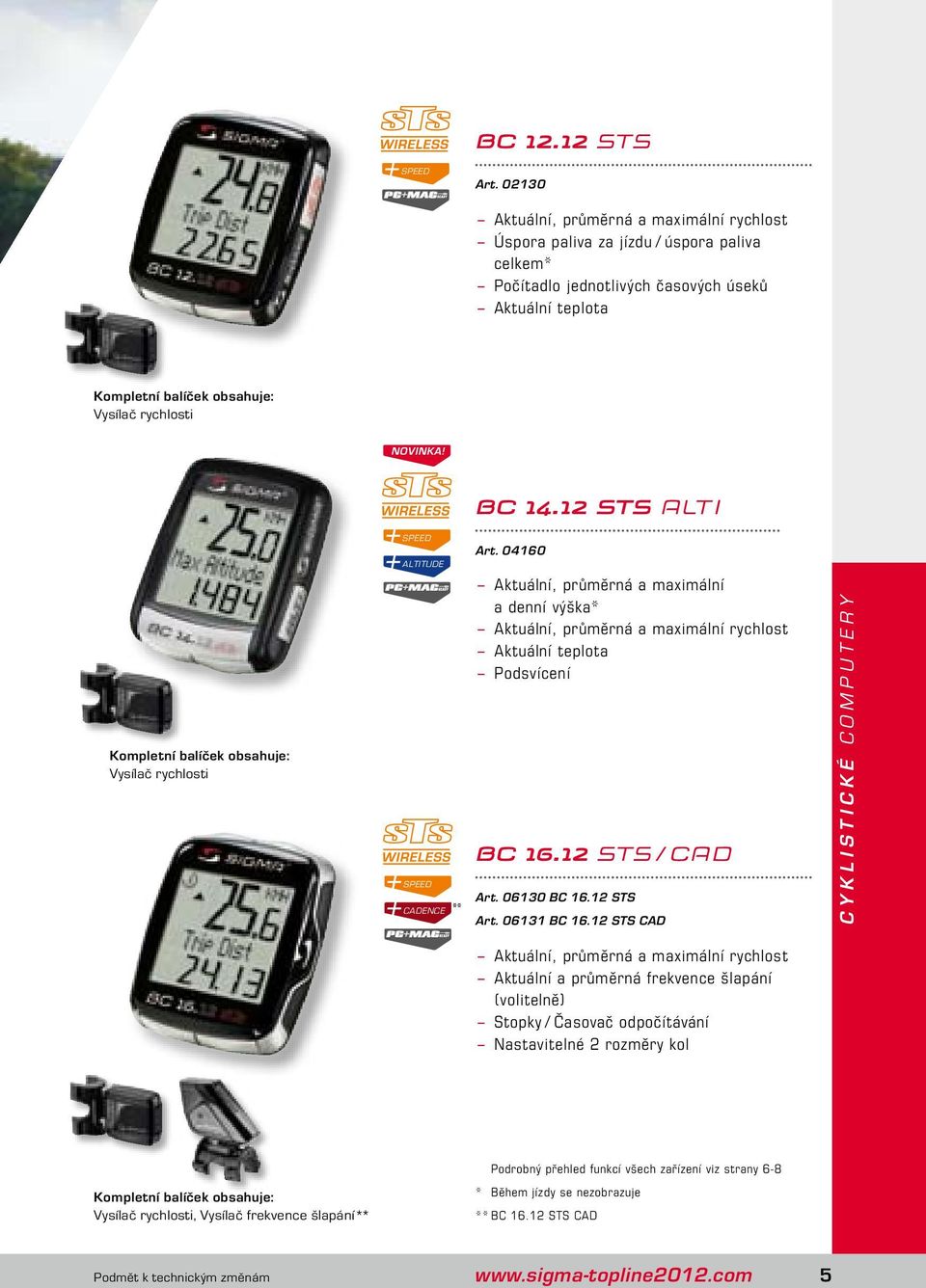 Novinka! BC 14.12 STS Alti Kompletní balíček obsahuje: Vysílač rychlosti speed altitude speed cadence Art.