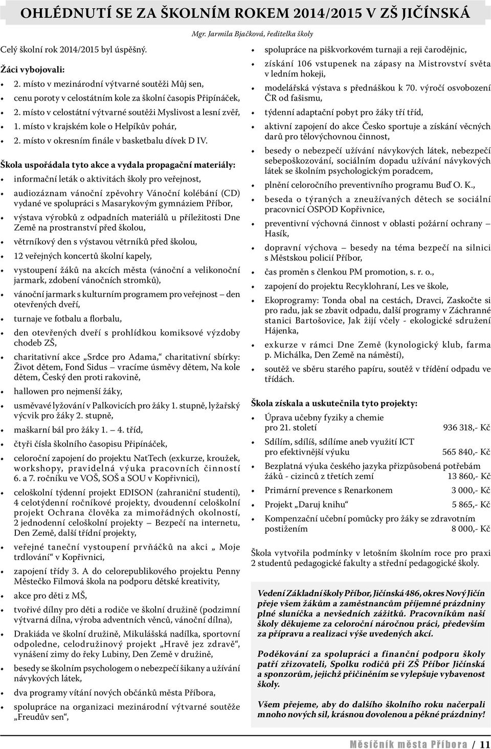 místo v krajském kole o Helpíkův pohár, 2. místo v okresním finále v basketbalu dívek D IV.