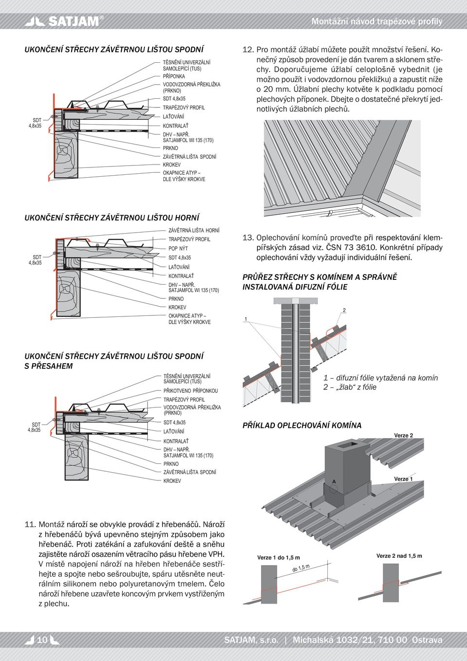 Dbejte o dostatečné překrytí jednotlivých úžlabních plechů. UKONČENÍ TŘECHY ZÁVĚTRNOU LIŠTOU HORNÍ POP. Oplechování komínů proveďte při respektování klempířských zásad viz. ČN 7 60.