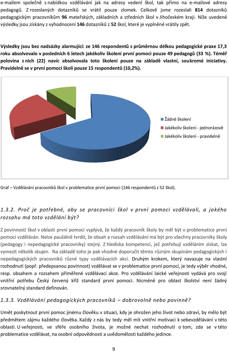 Níže uvedené výsledky jsou získány z vyhodnocení 146 dotazníků z 52 škol, které je vyplněné vrátily zpět.