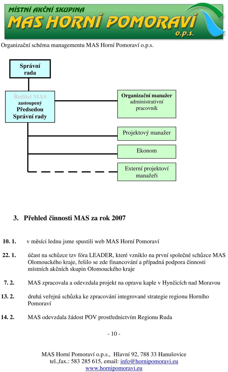 . 1. v měsíci lednu jsme spustili web MAS Horní Pomoraví 22. 1. účast na schůzce tzv fóra LEADER, které vzniklo na první společné schůzce MAS Olomouckého kraje, řešilo se zde financování