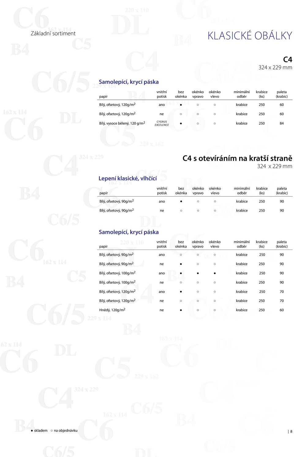 ofsetový, 90g/m 2 ne 250 90 Bílý, ofsetový, 90g/m 2 ano 250 90 Bílý, ofsetový, 90g/m 2 ne 250 90 Bílý, ofsetový, 100g/m 2 ano 250 90 Bílý,