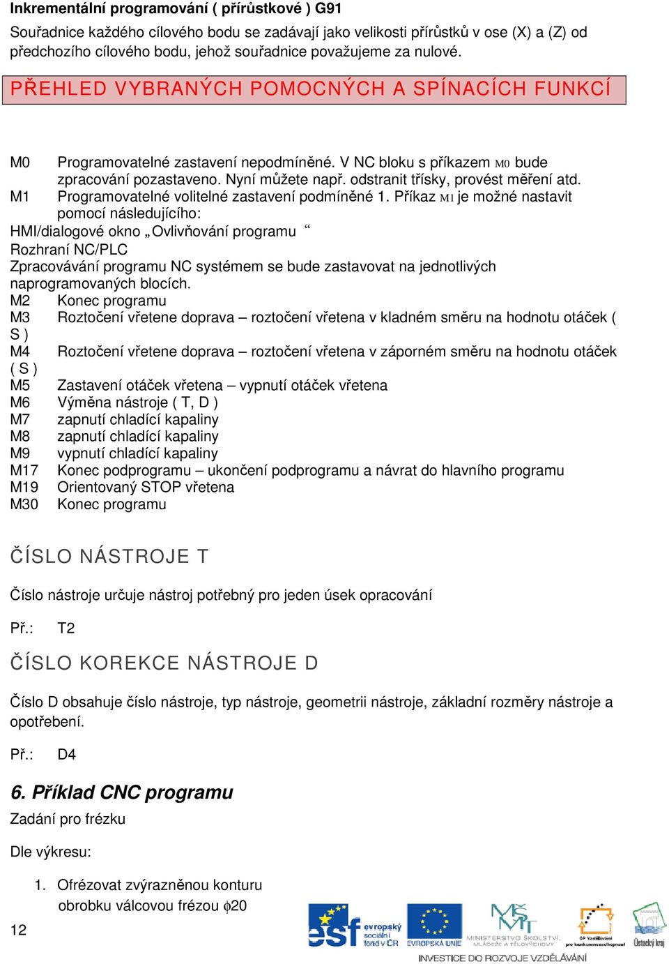 odstranit třísky, provést měření atd. M1 Programovatelné volitelné zastavení podmíněné 1.