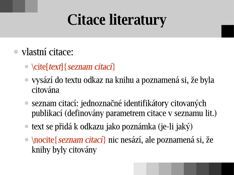 citovaných publikací (definovány parametrem citace v seznamu lit.