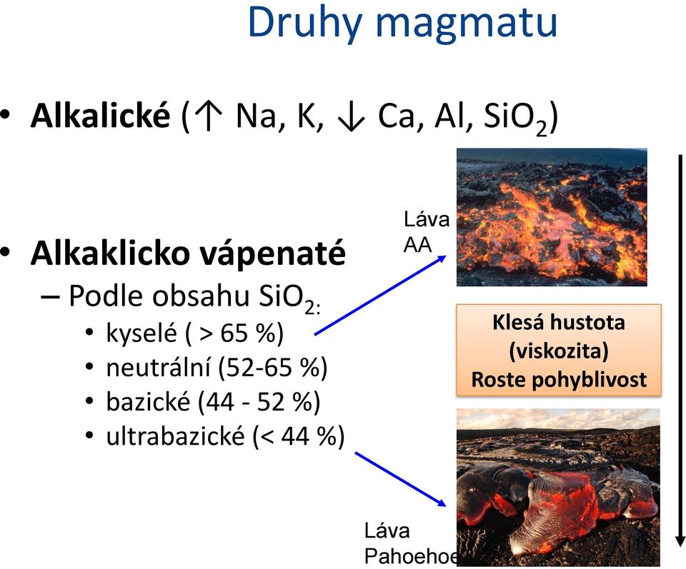 neutrální (52-65 %) bazické (44-52 %) ultrabazické (< 44