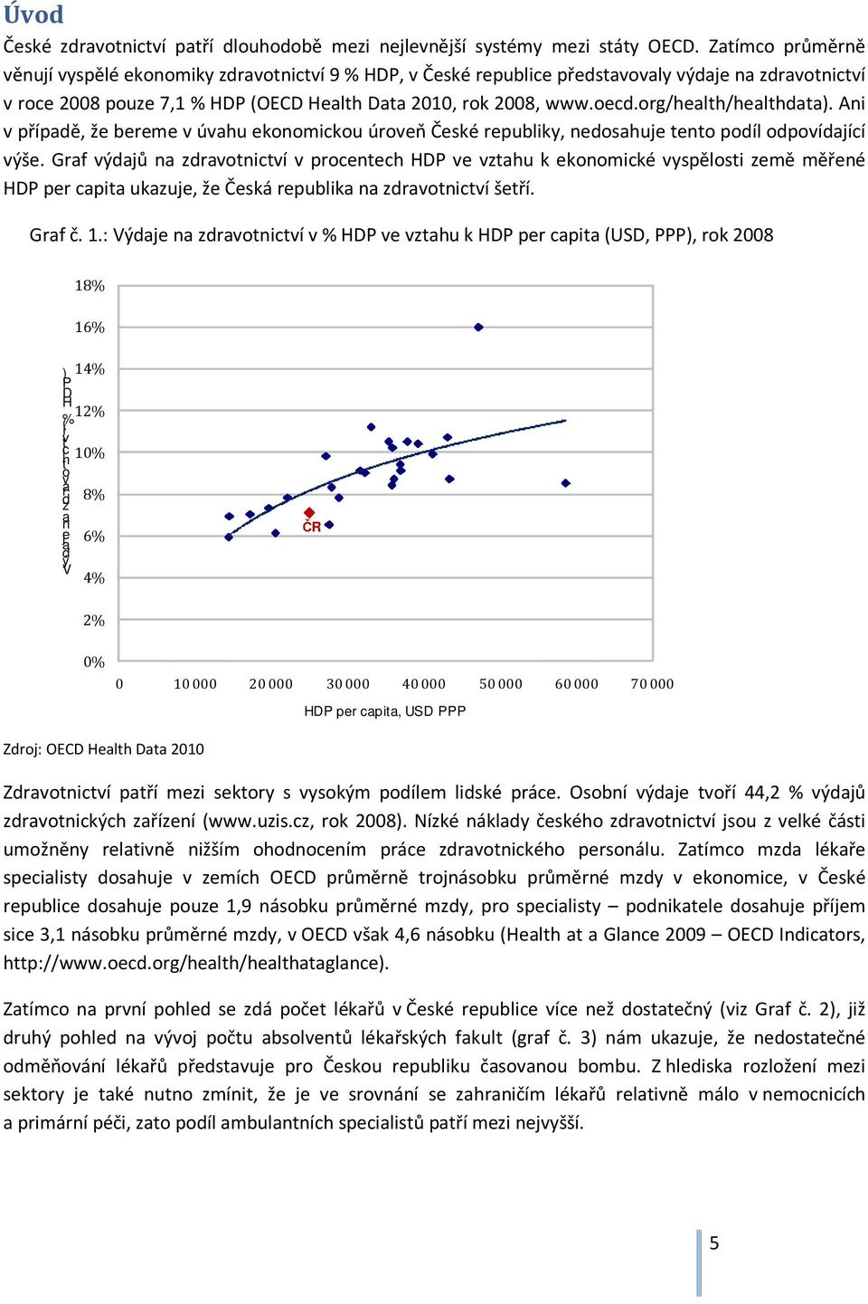 org/health/healthdata). Ani v případě, že bereme v úvahu ekonomickou úroveň České republiky, nedosahuje tento podíl odpovídající výše.