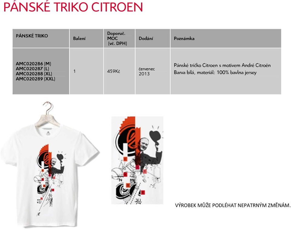 Pánské tričko Citroen s motivem André Citroën Barva bílá,