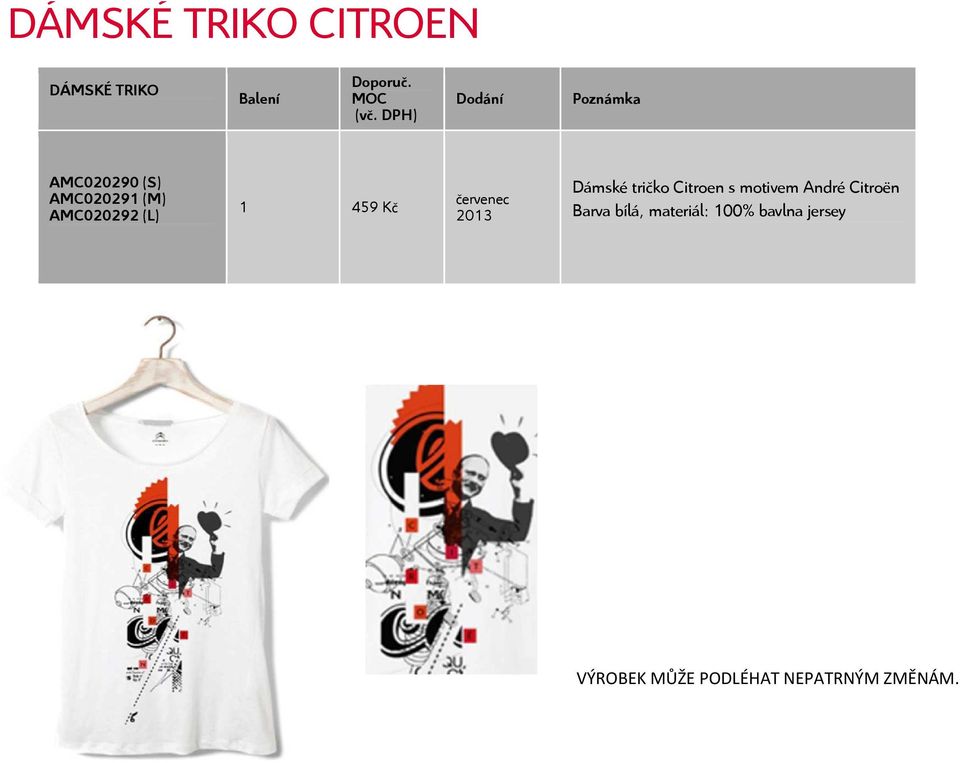 Dámské tričko Citroen s motivem André Citroën Barva