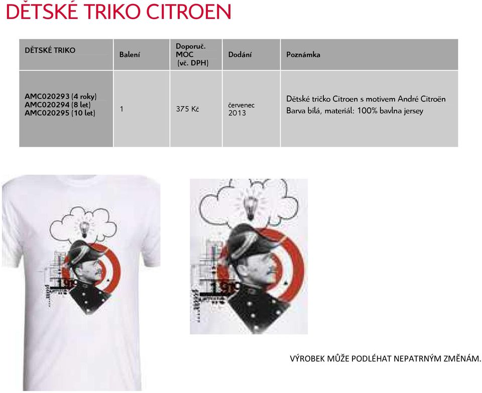 Dětské tričko Citroen s motivem André Citroën Barva bílá,