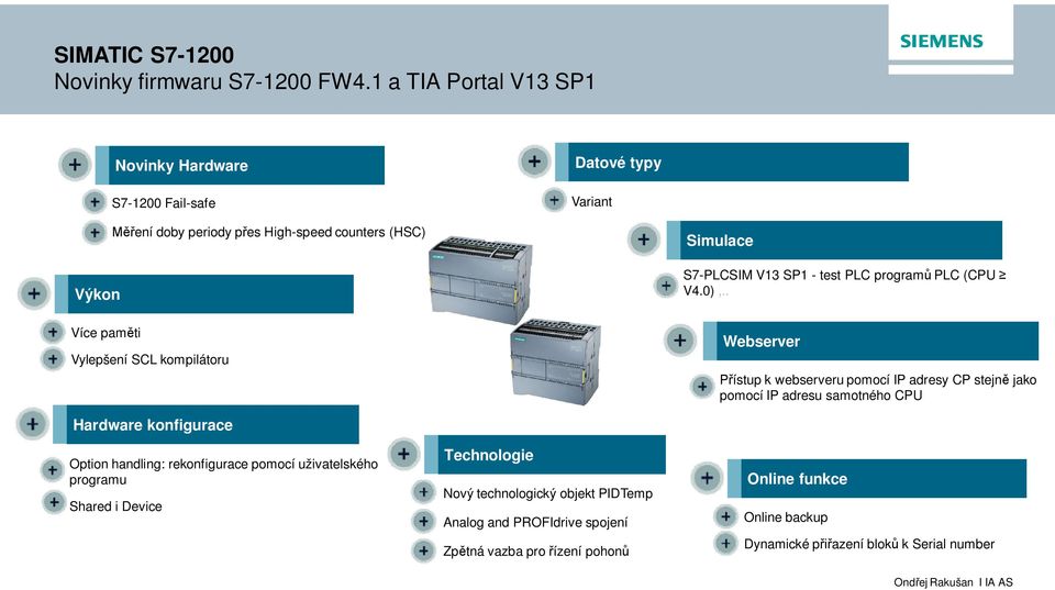 kompilátoru Simulace S7-PLCSIM V13 SP1 - test PLC programů PLC (CPU V4.0),.