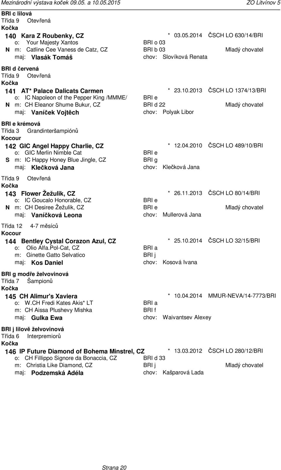 23102013 BRI e BRI d 22 Polyak Libor ČSCH LO 1374/13/BRI Mladý chovatel BRI e krémová Třída 3 Grandinteršampiónů 142 GIC Angel Happy Charlie, CZ GIC Merlin Nimble Cat S IC Happy Honey Blue Jingle, CZ