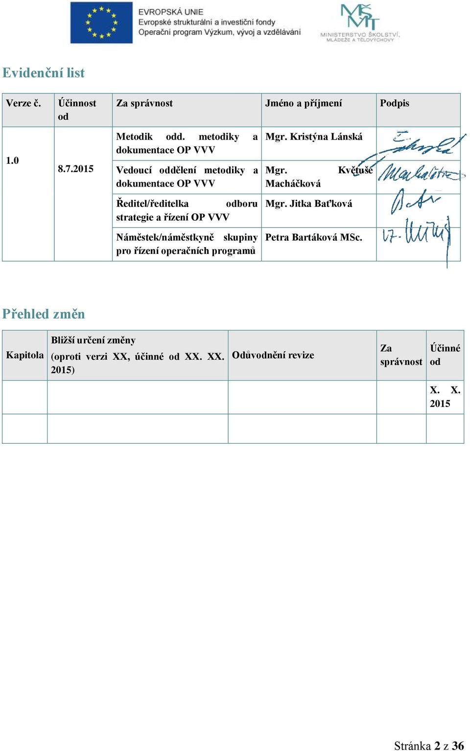 Květuše Macháčková Ředitel/ředitelka odboru strategie a řízení OP VVV Mgr.