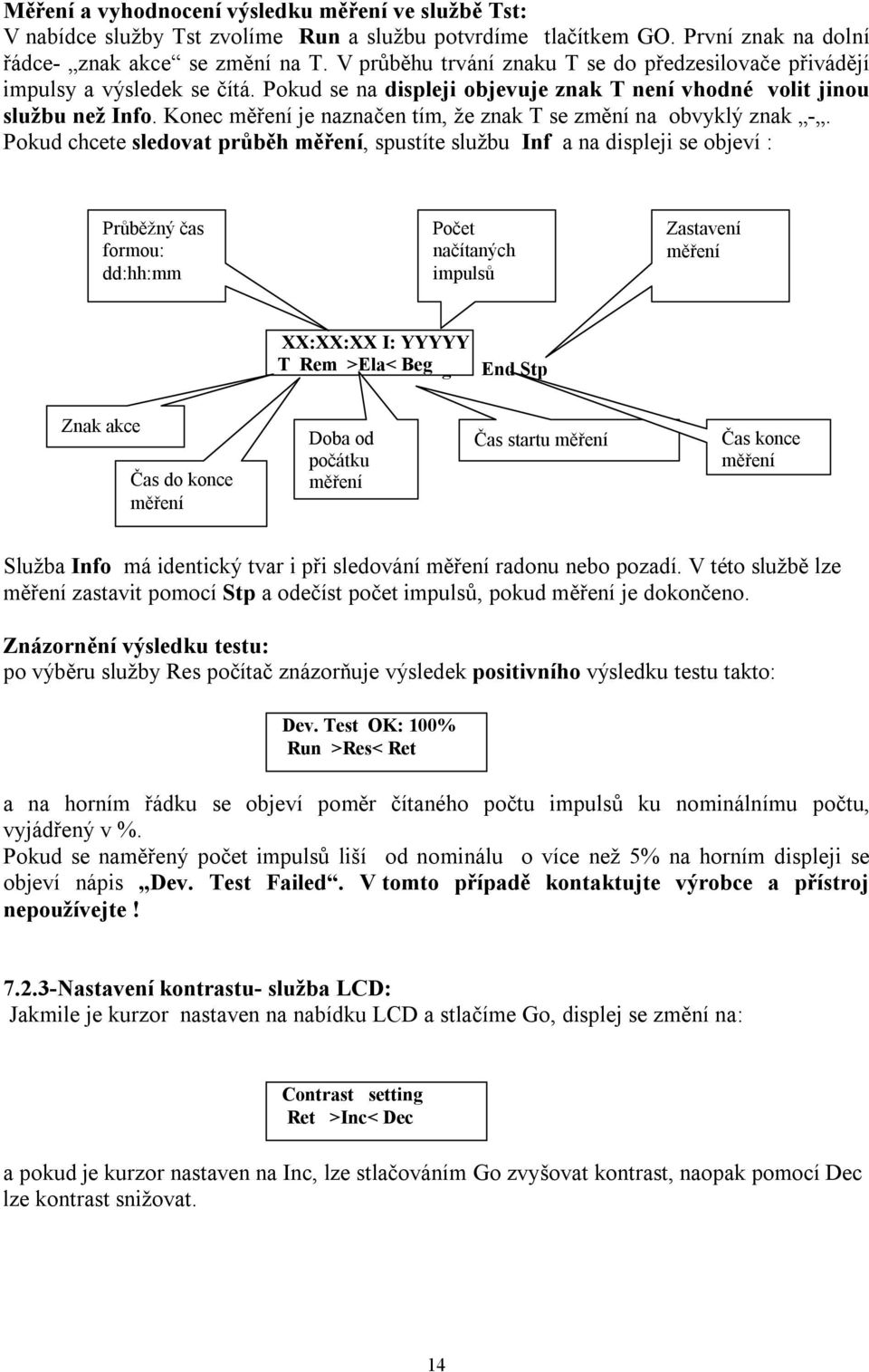 Konec měření je naznačen ím, že znak T se změní na obvyklý znak -.