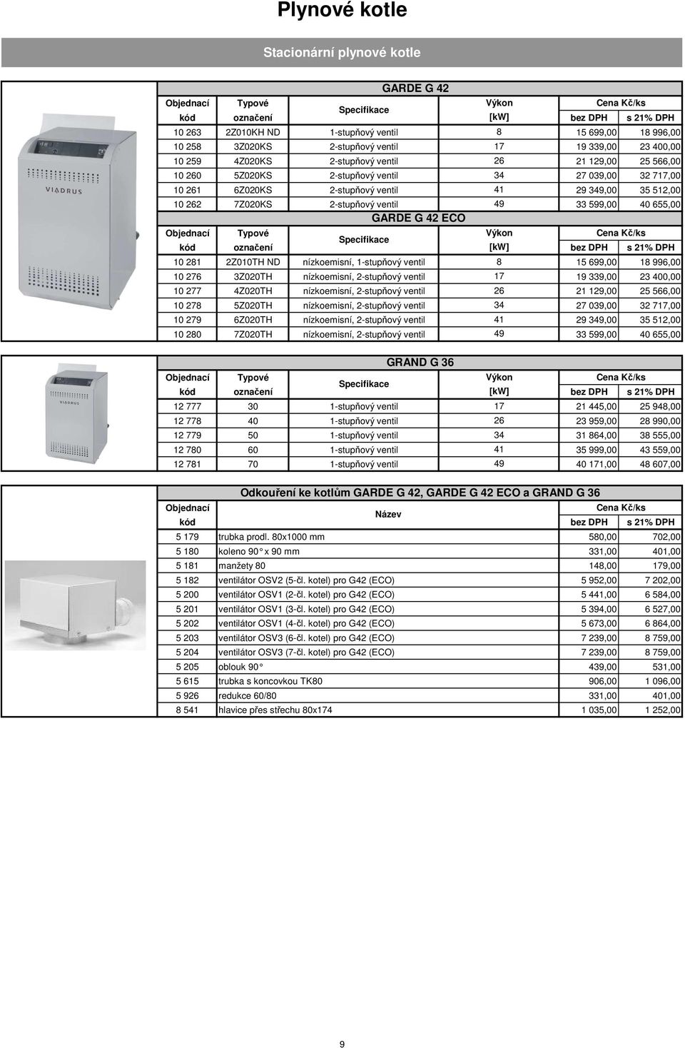 10 262 7Z020KS 2-stupňový ventil 49 33 599,00 40 655,00 GARDE G 42 ECO Typové Výkon Specifikace kód označení [kw] bez DPH s 21% DPH 10 281 2Z010TH ND nízkoemisní, 1-stupňový ventil 8 15 699,00 18