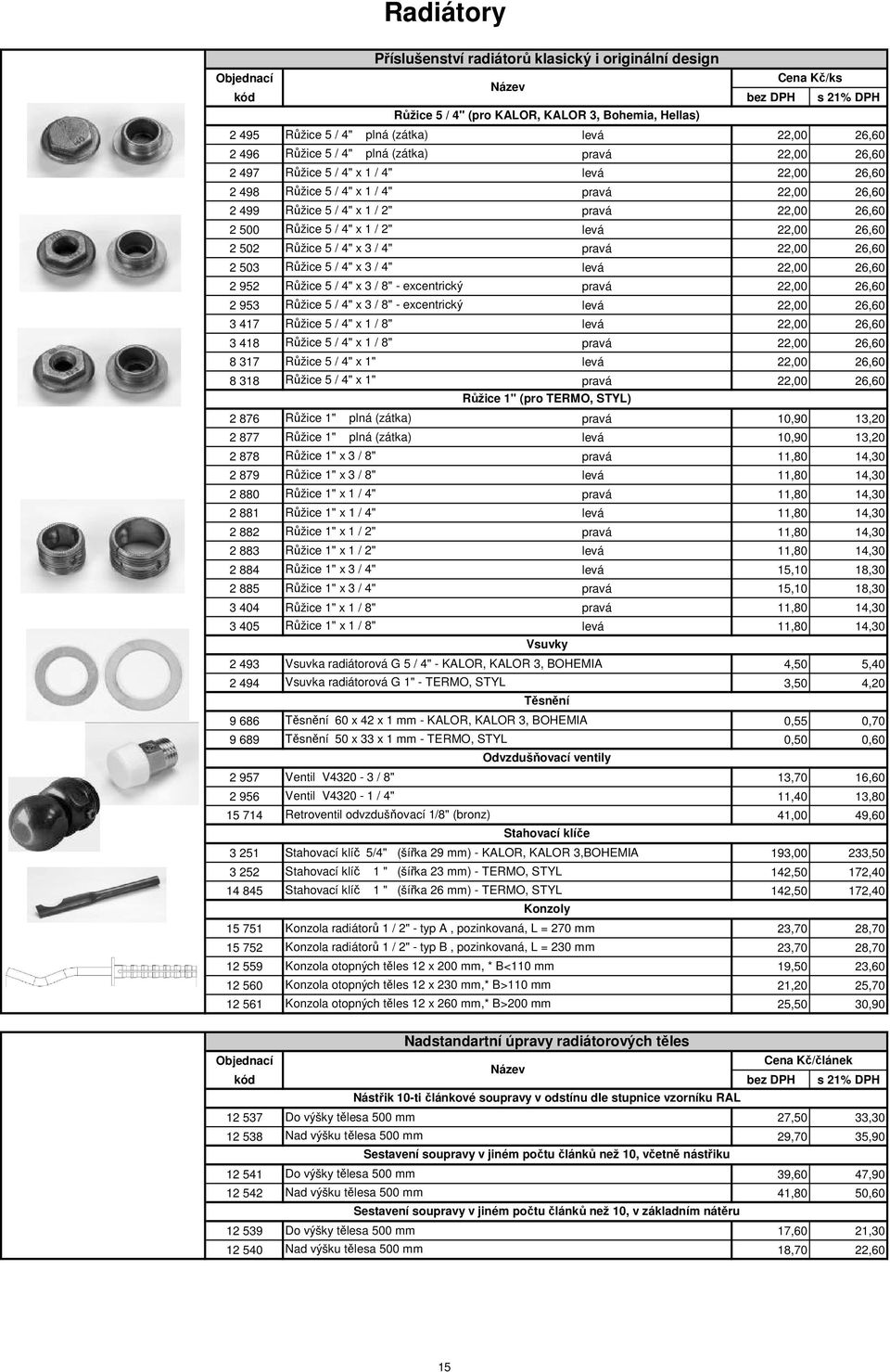 26,60 2 502 Růžice 5 / 4" x 3 / 4" pravá 22,00 26,60 2 503 Růžice 5 / 4" x 3 / 4" levá 22,00 26,60 2 952 Růžice 5 / 4" x 3 / 8" - excentrický pravá 22,00 26,60 2 953 Růžice 5 / 4" x 3 / 8" -