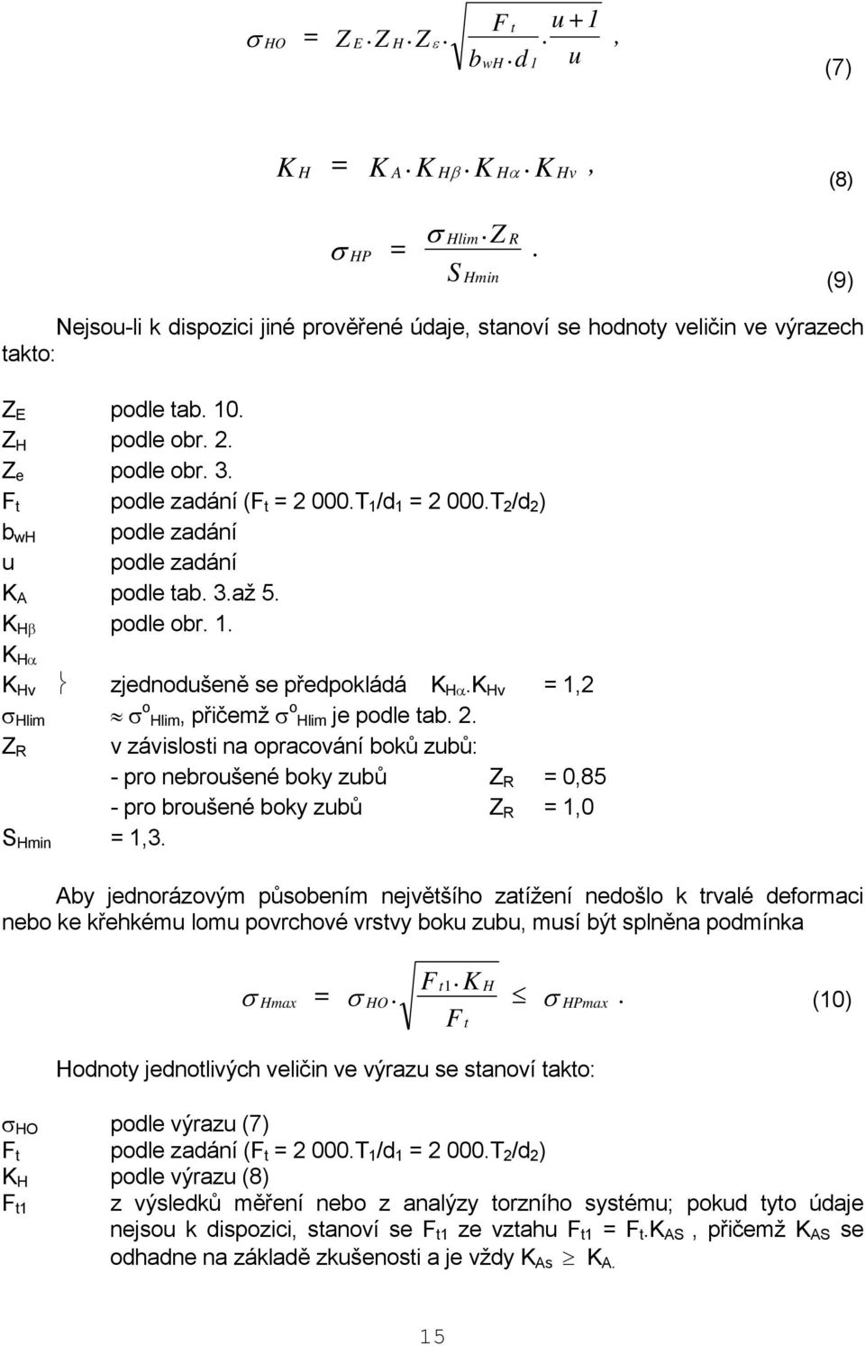 T /d ) b wh podle zadání u podle zadání K A podle tab. 3.až 5. K Hβ podle obr. 1. K Hα K Hv zjednodušeně se předpokládá K Hα.K Hv = 1, σ Hlim σ o Hlim, přičemž σ o Hlim je podle tab.