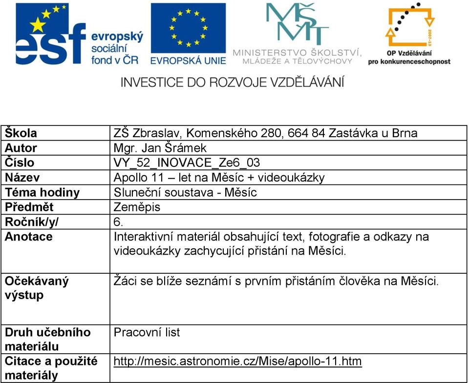 Zeměpis Ročník/y/ 6.