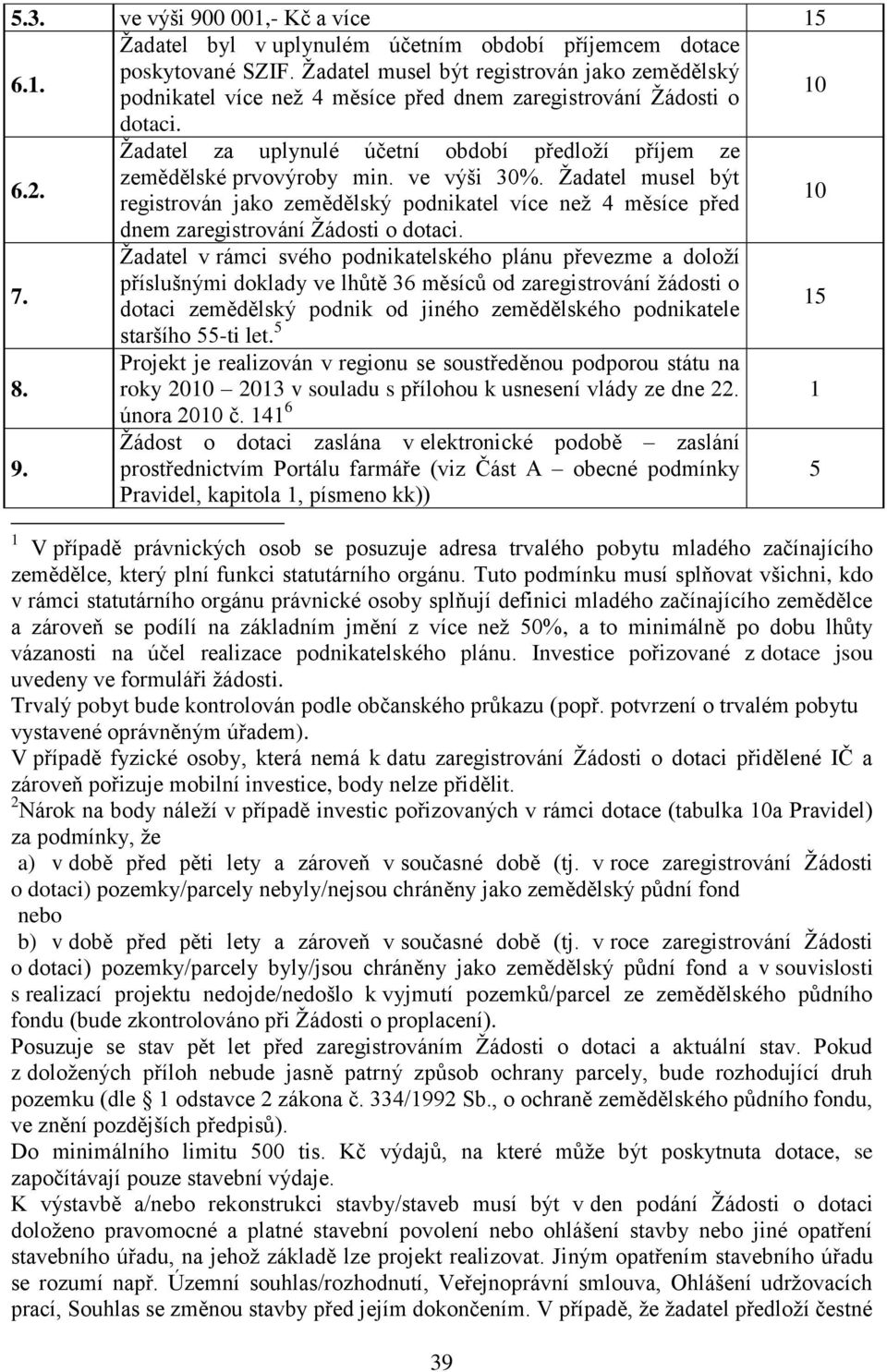 zemědělské prvovýroby min. ve výši 30%. Ţadatel musel být registrován jako zemědělský podnikatel více neţ 4 měsíce před 10 dnem zaregistrování Ţádosti o dotaci. 7.