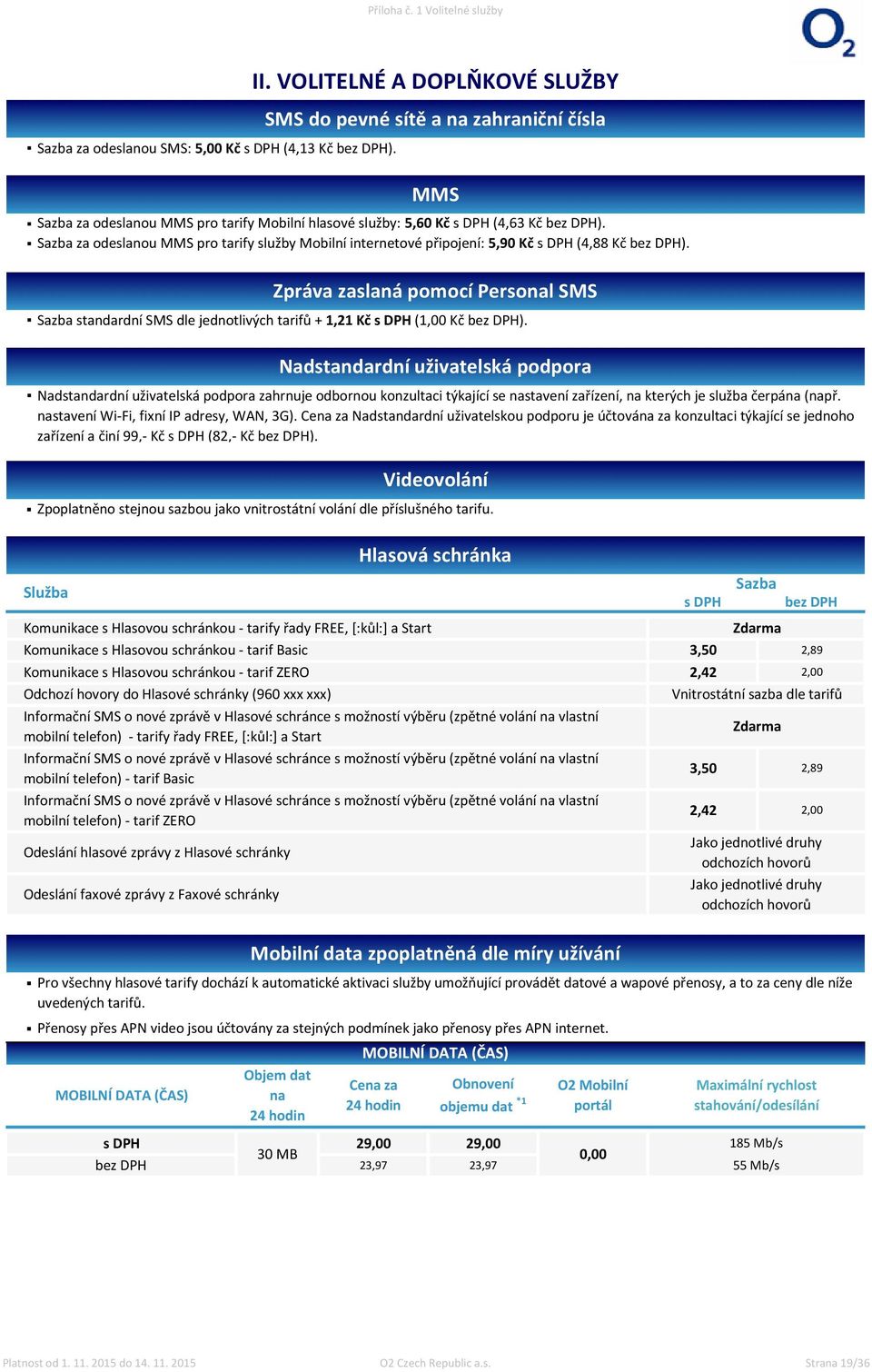 Zpoplatněno stejnou sazbou jako vnitrostátní volání dle příslušného tarifu. II.