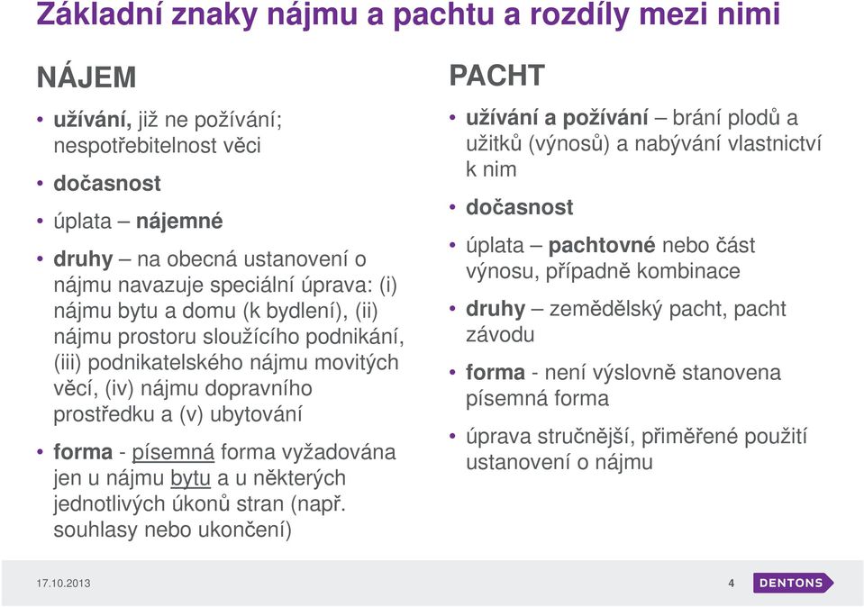 vyžadována jen u nájmu bytu a u některých jednotlivých úkonů stran (např.