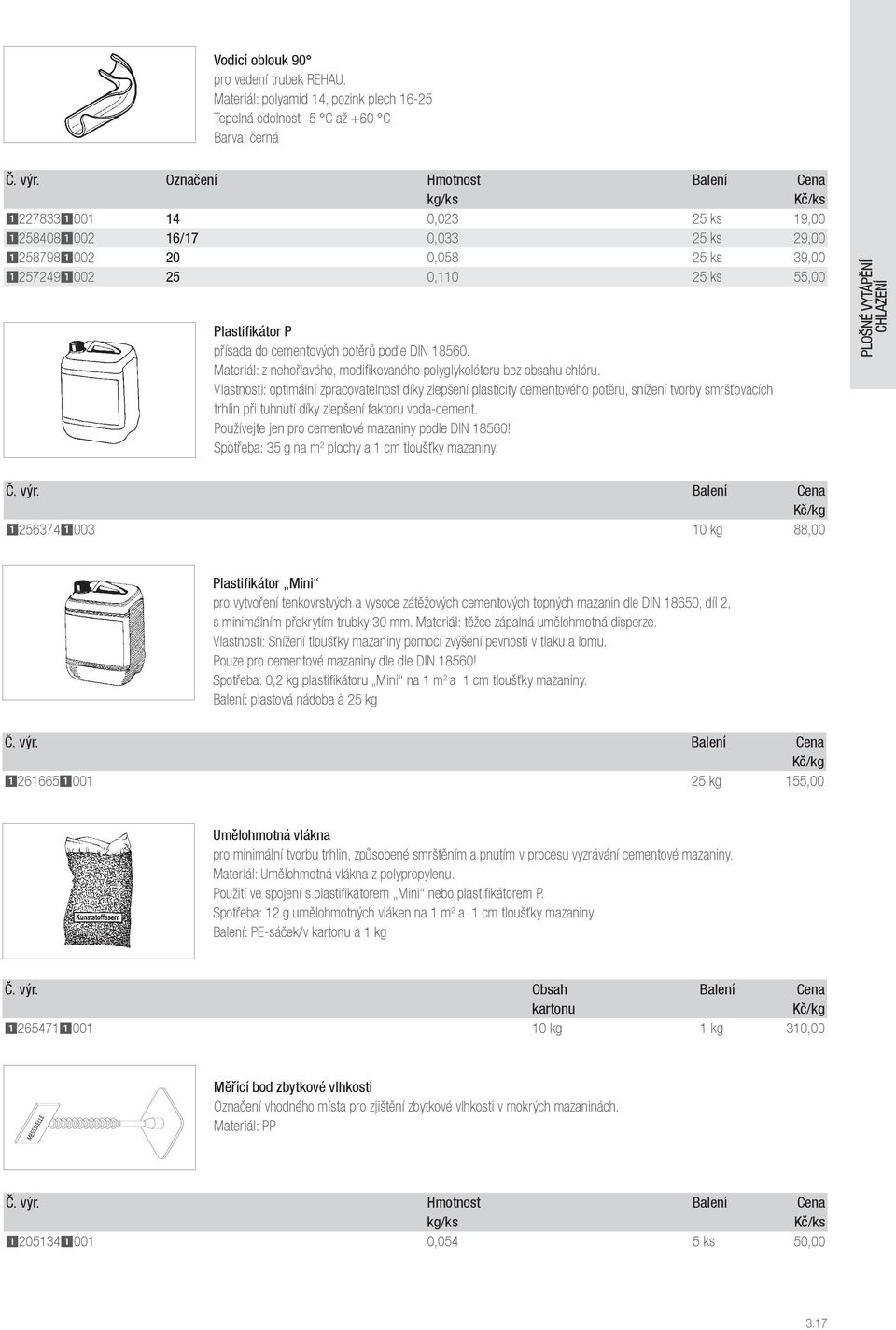 25 0,110 25 ks 55,00 Plastifikátor P přísada do cementových potěrů podle DIN 18560. Materiál: z nehořlavého, modifikovaného polyglykoléteru bez obsahu chlóru.