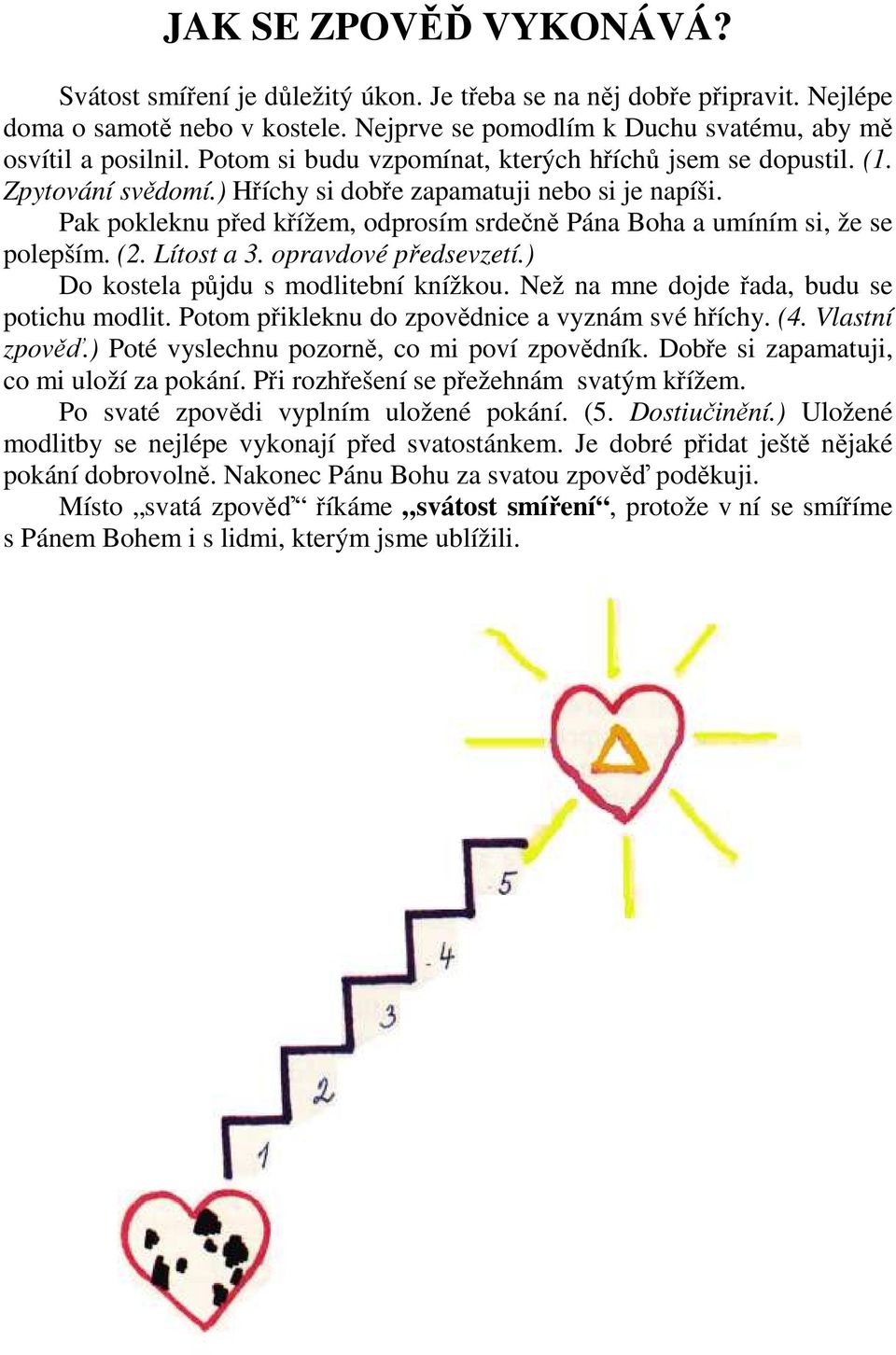 Pak pokleknu před křížem, odprosím srdečně Pána Boha a umíním si, že se polepším. (2. Lítost a 3. opravdové předsevzetí.) Do kostela půjdu s modlitební knížkou.