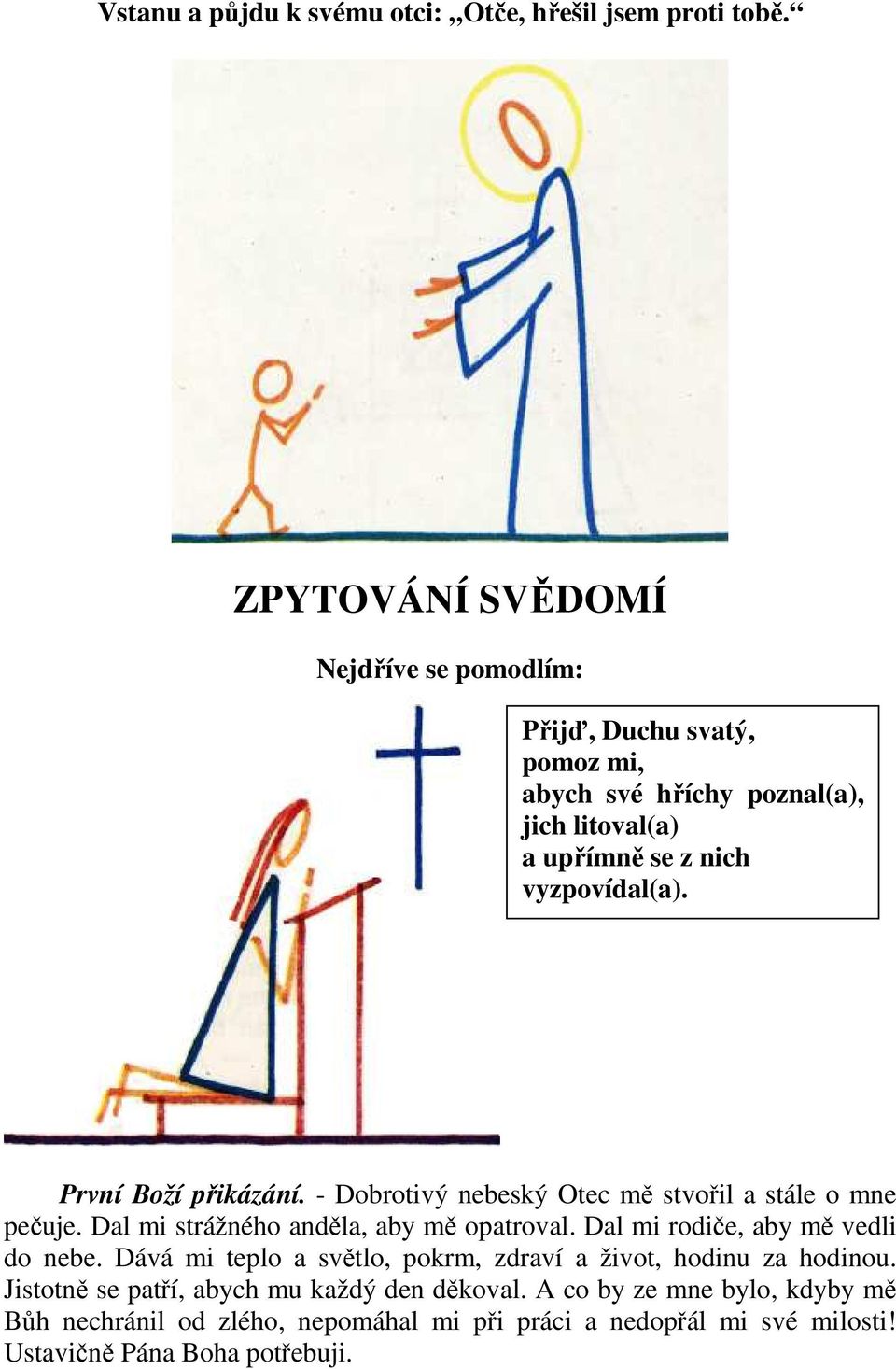 První Boží přikázání. - Dobrotivý nebeský Otec mě stvořil a stále o mne pečuje. Dal mi strážného anděla, aby mě opatroval.