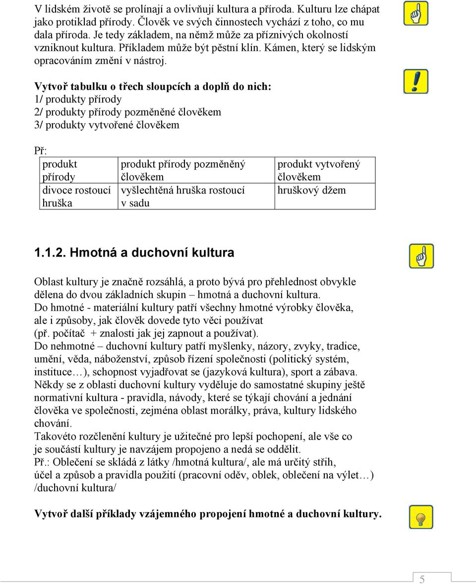 Vytvoř tabulku o třech sloupcích a doplň do nich: 1/ produkty přírody 2/ produkty přírody pozměněné člověkem 3/ produkty vytvořené člověkem Př: produkt přírody divoce rostoucí hruška produkt přírody