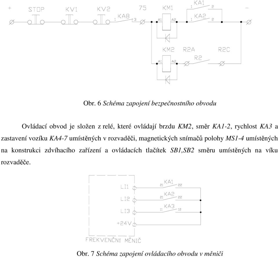 magnetických snímačů polohy MS1-4 umístěných na konstrukci zdvíhacího zařízení a ovládacích