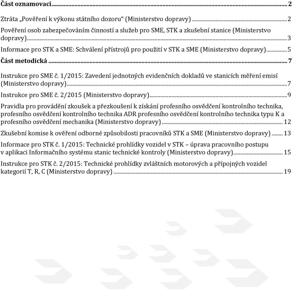 1/2015: Zavedení jednotných evidenčních dokladů ve stanicích měření emisí (Ministerstvo dopravy)... 7 Instrukce pro SME č. 2/2015 (Ministerstvo dopravy).