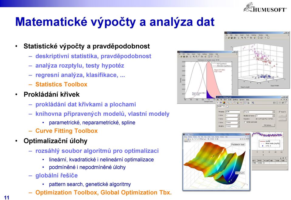 .. Statistics Toolbox Prokládání křivek prokládání dat křivkami a plochami 11 knihovna připravených modelů, vlastní modely parametrické,