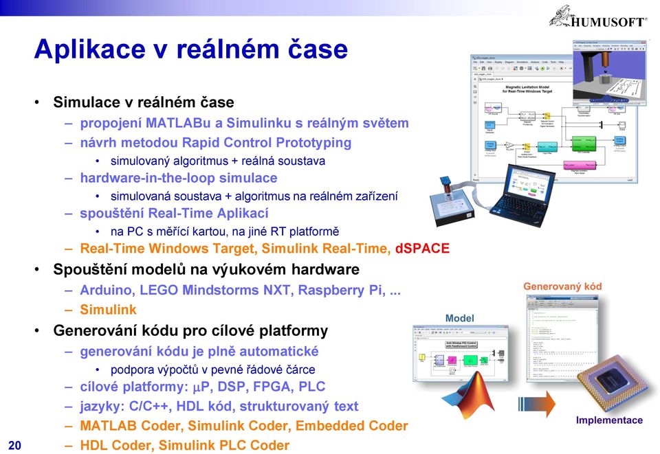 Simulink Real-Time, dspace Spouštění modelů na výukovém hardware Arduino, LEGO Mindstorms NXT, Raspberry Pi,.