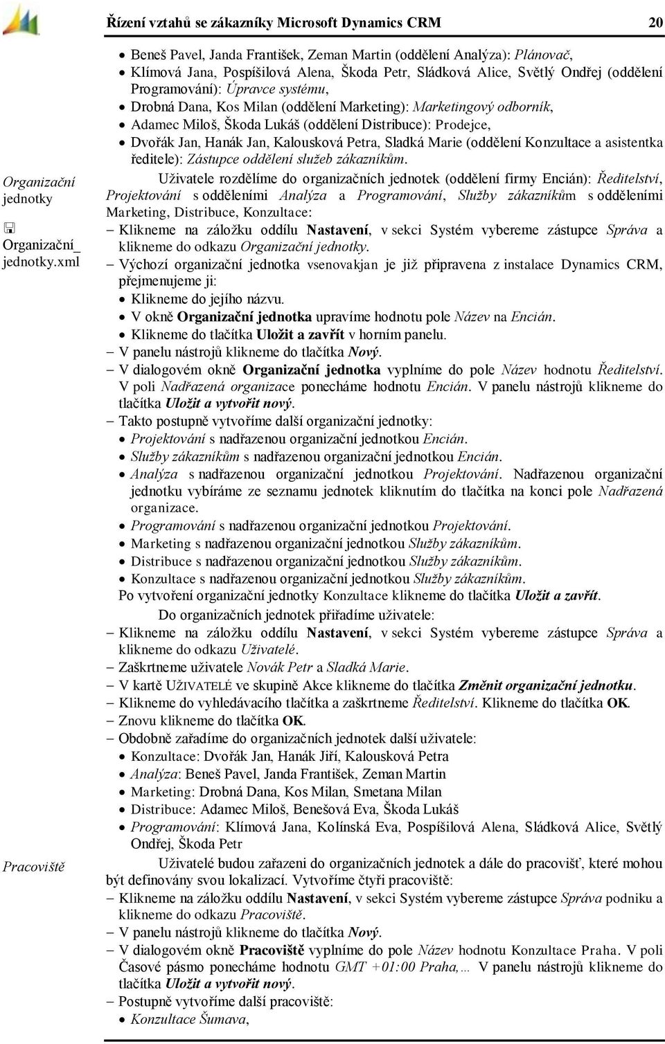 systému, Drobná Dana, Kos Milan (oddělení Marketing): Marketingový odborník, Adamec Miloš, Škoda Lukáš (oddělení Distribuce): Prodejce, Dvořák Jan, Hanák Jan, Kalousková Petra, Sladká Marie (oddělení