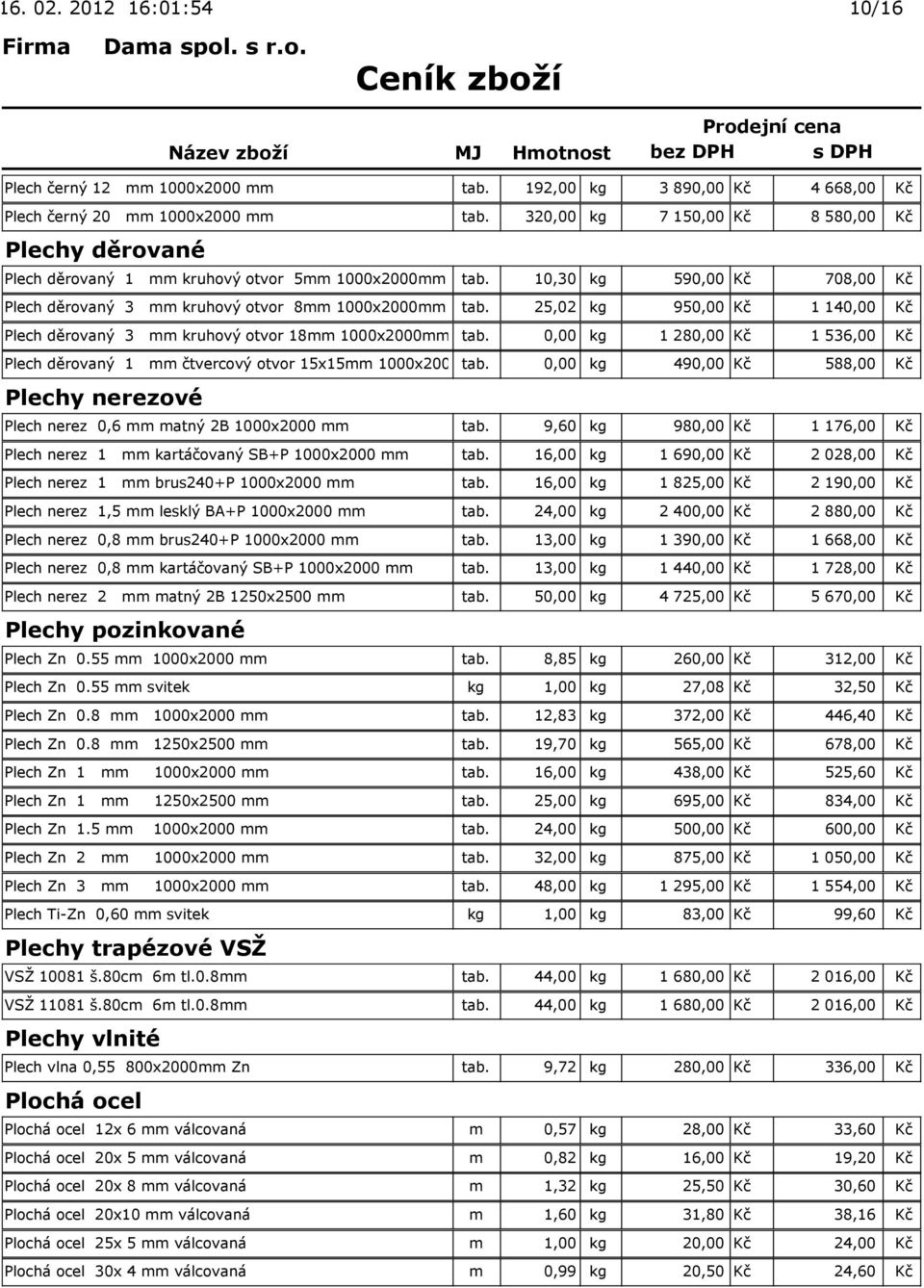 25,02 kg 950,00 Kč 1 140,00 Kč Plech děrovaný 3 mm kruhový otvor 18mm 1000x2000mm tab. 0,00 kg 1 280,00 Kč 1 536,00 Kč Plech děrovaný 1 mm čtvercový otvor 15x15mm 1000x2000mm tab.