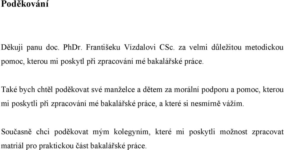 Také bych chtěl poděkovat své manželce a dětem za morální podporu a pomoc, kterou mi poskytli při