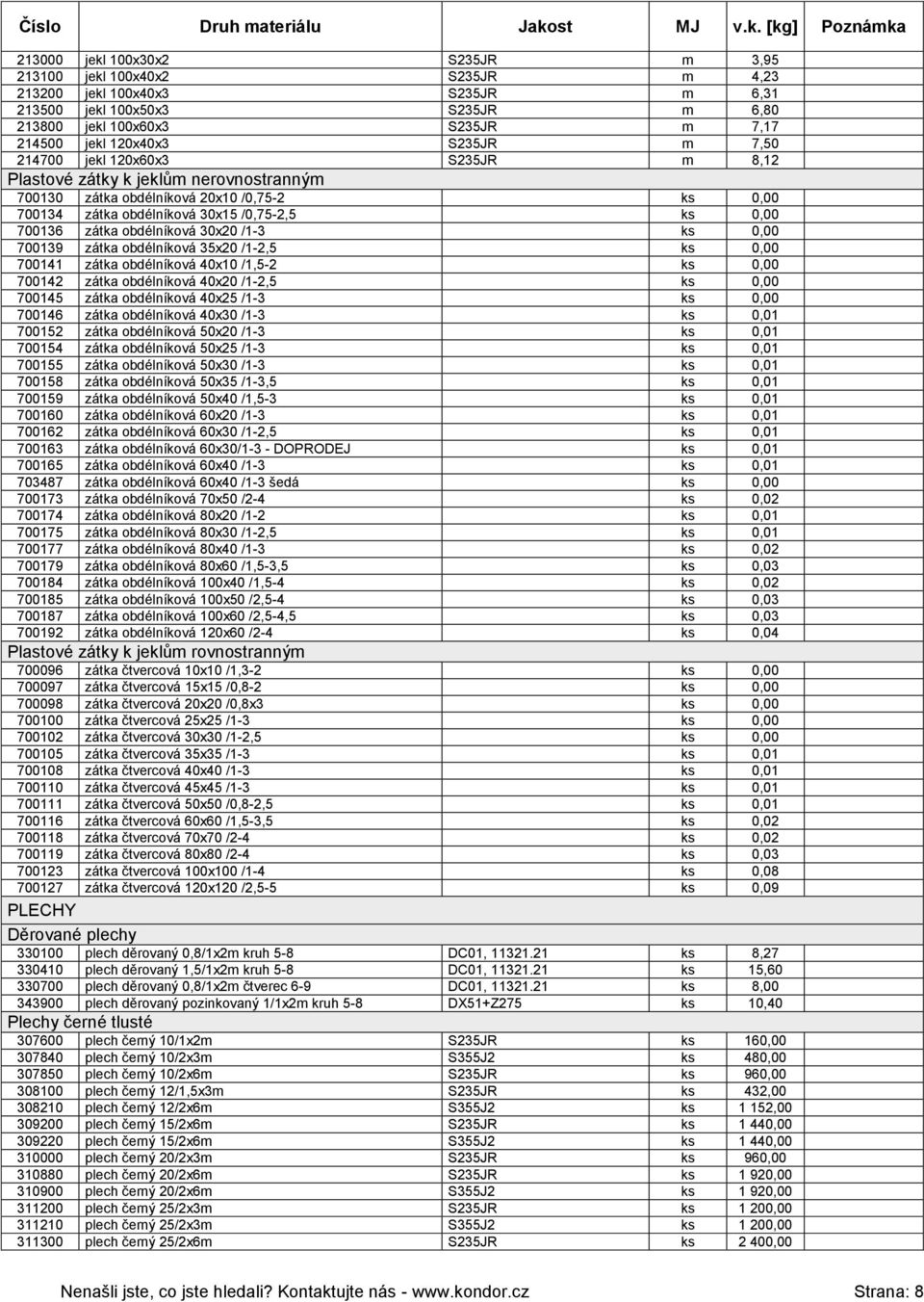 obdélníková 30x20 /1-3 ks 0,00 700139 zátka obdélníková 35x20 /1-2,5 ks 0,00 700141 zátka obdélníková 40x10 /1,5-2 ks 0,00 700142 zátka obdélníková 40x20 /1-2,5 ks 0,00 700145 zátka obdélníková 40x25