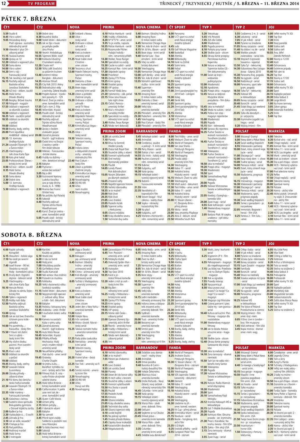 00 Vše o vaření 14.20 Smrt v ráji - francouzský seriál 15.15 Tak neváhej a toč speciál 16.15 Postřehy odjinud: Baskicko očima Jaroslava Skalického 16.20 AZ-kvíz - vědom. soutěž 16.