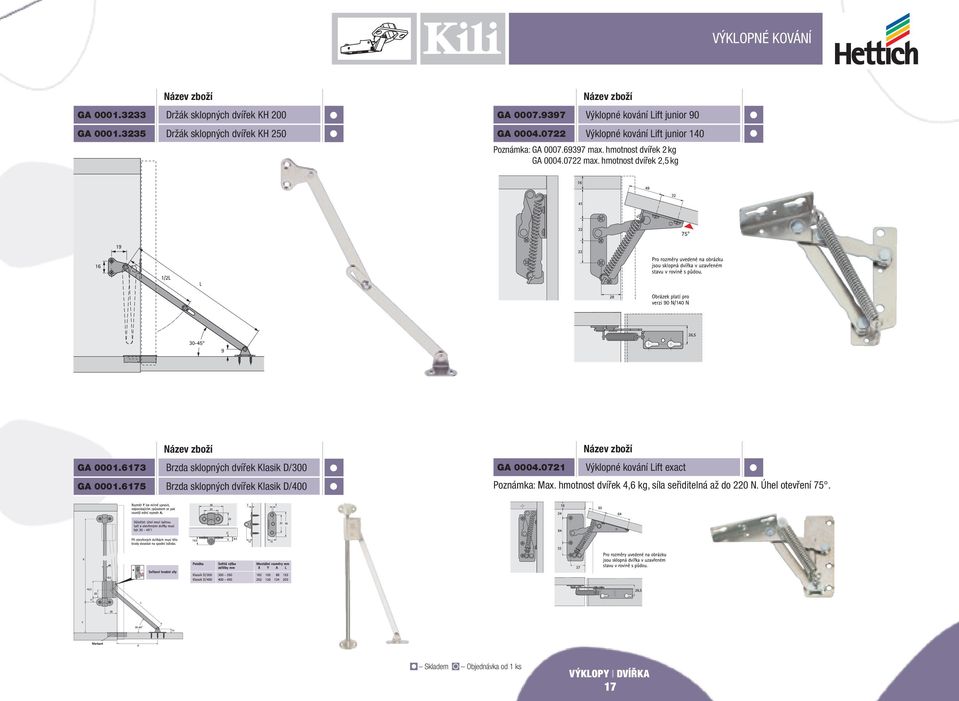 hmotnost dvířek 2 kg GA 0004.0722 max. hmotnost dvířek 2,5 kg GA 0001.6173 GA 0001.