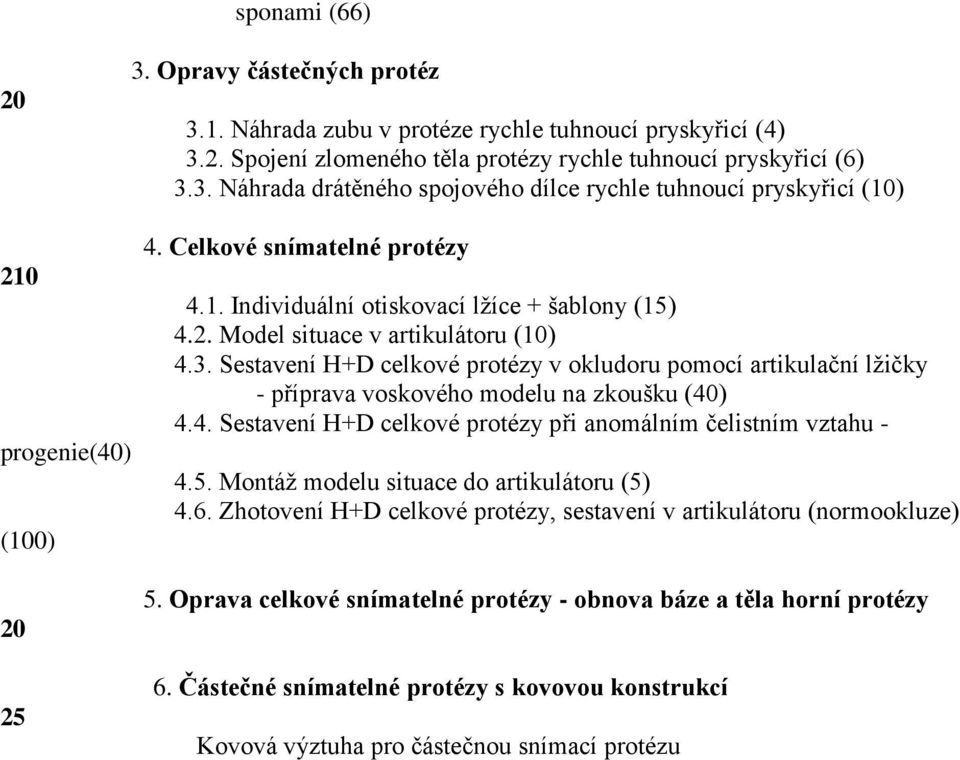 Sestavení H+D celkové protézy v okludoru pomocí artikulační lžičky - příprava voskového modelu na zkoušku (40) 4.4. Sestavení H+D celkové protézy při anomálním čelistním vztahu - 4.5.