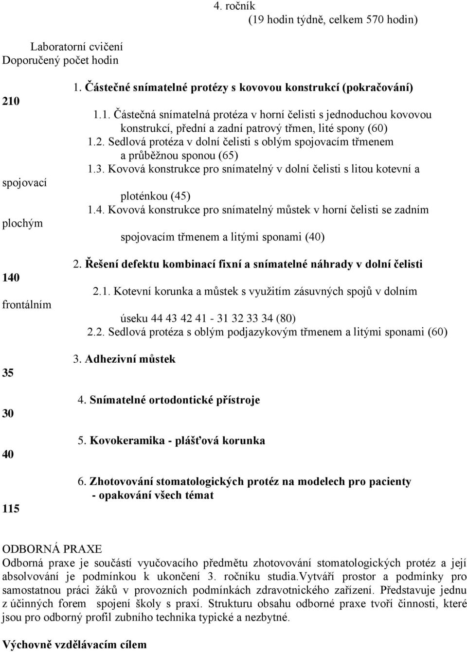 Sedlová protéza v dolní čelisti s oblým spojovacím třmenem a průběžnou sponou (65) 1.3. Kovová konstrukce pro snímatelný v dolní čelisti s litou kotevní a ploténkou (45