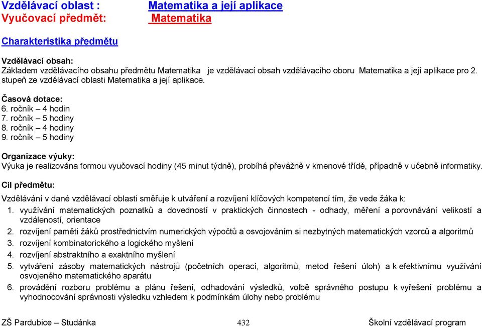 ročník 5 hodiny Organizace výuky: Výuka je realizována formou vyučovací hodiny (45 minut týdně), probíhá převážně v kmenové třídě, případně v učebně informatiky.