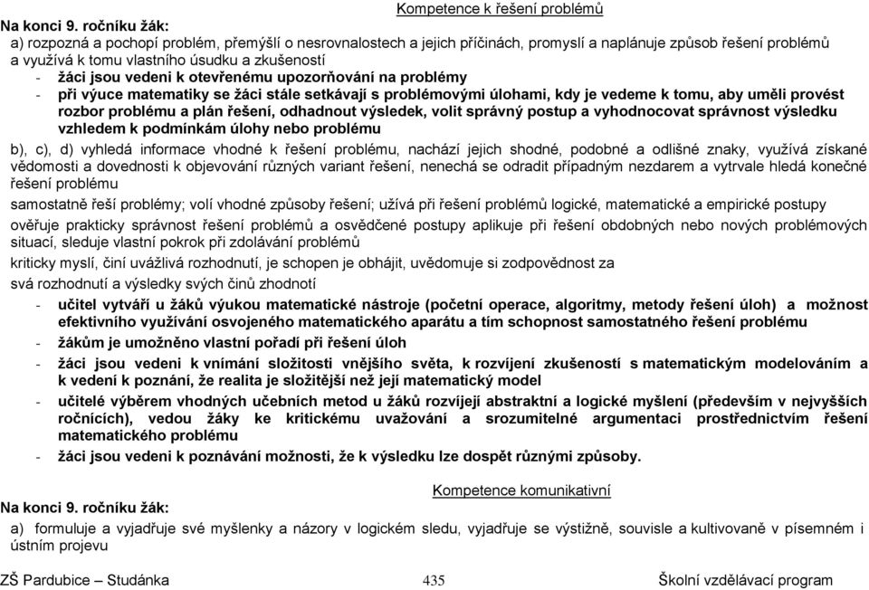 vedeni k otevřenému upozorňování na problémy - při výuce matematiky se žáci stále setkávají s problémovými úlohami, kdy je vedeme k tomu, aby uměli provést rozbor problému a plán řešení, odhadnout