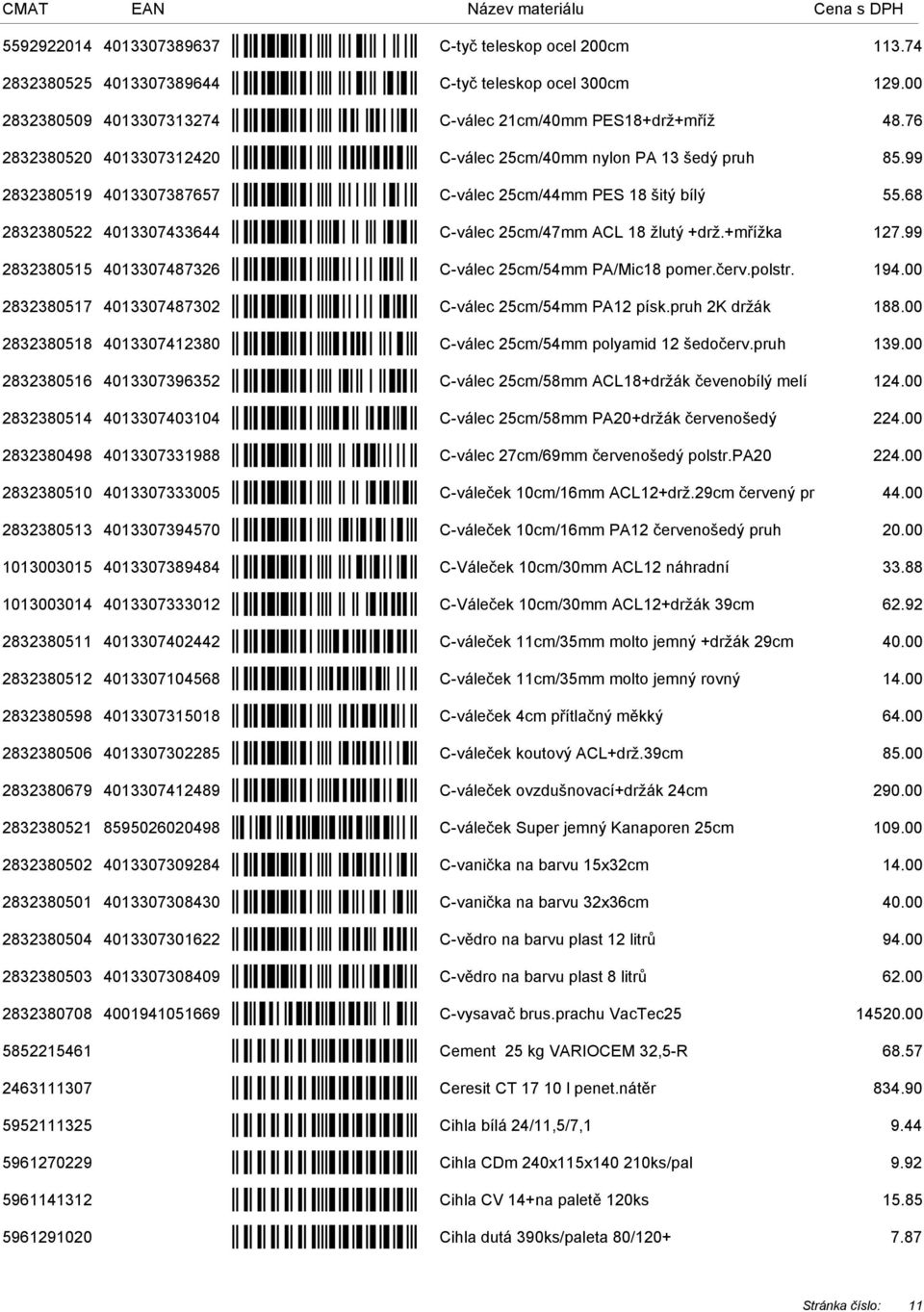 68 2832380522 4013307433644 C-válec 25cm/47mm ACL 18 žlutý +drž.+mřížka 127.99 2832380515 4013307487326 C-válec 25cm/54mm PA/Mic18 pomer.červ.polstr. 194.