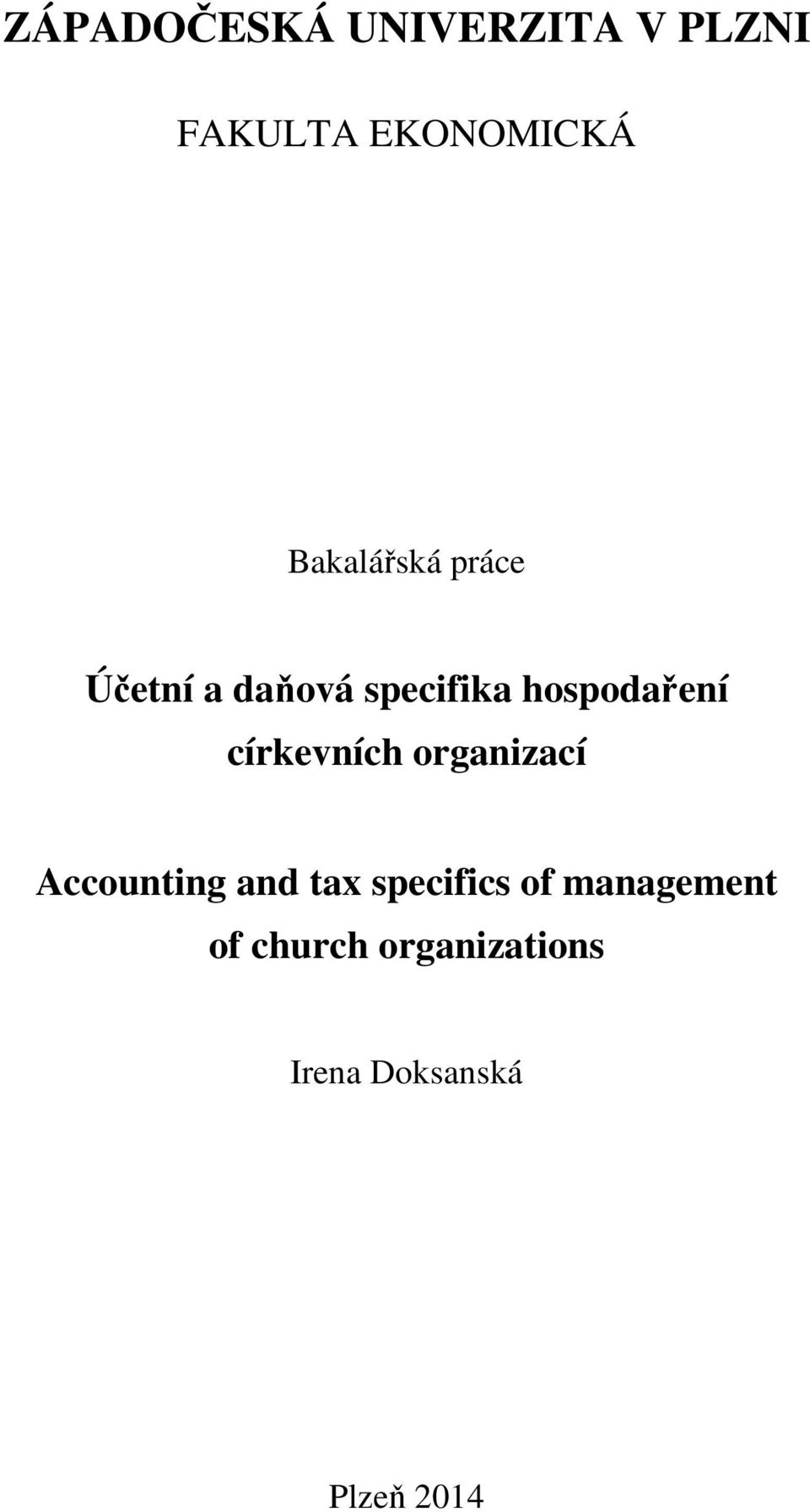 církevních organizací Accounting and tax specifics of