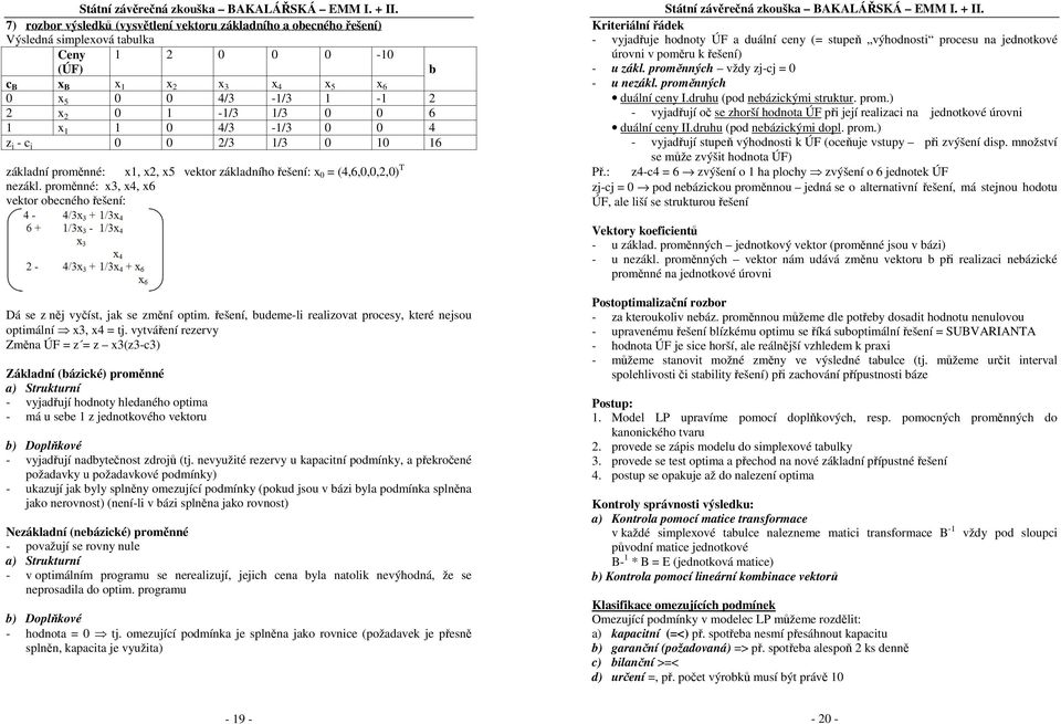 proměnné: x3, x4, x6 vektor obecného řešení: Kriteriální řádek - vyjadřuje hodnoty ÚF a duální ceny (= stupeň výhodnosti procesu na jednotkové úrovni v poměru k řešení) - u zákl.